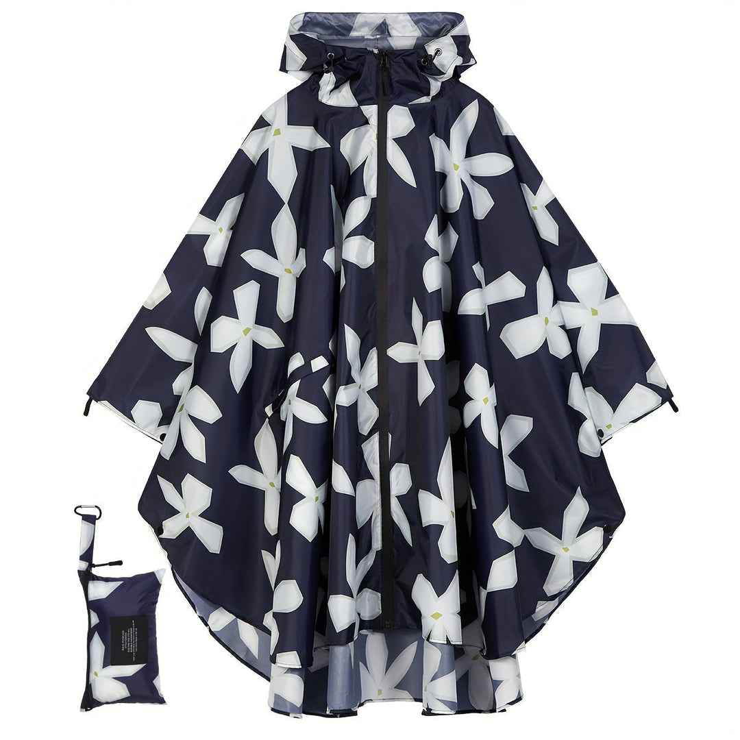 Levoire | Poncho De Pluie Imperméable À Motif Floral Avec Capuche Et Poche Zippée bleu clair fleur