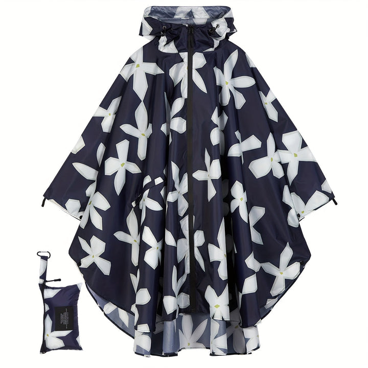 Levoire | Poncho De Pluie Imperméable À Motif Floral Avec Capuche Et Poche Zippée bleu clair fleur