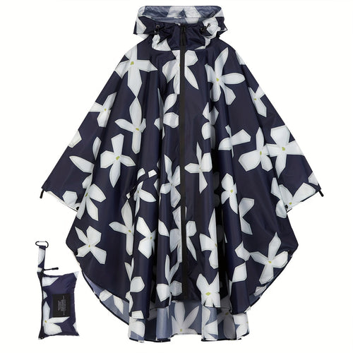 Levoire | Poncho De Pluie Imperméable À Motif Floral Avec Capuche Et Poche Zippée