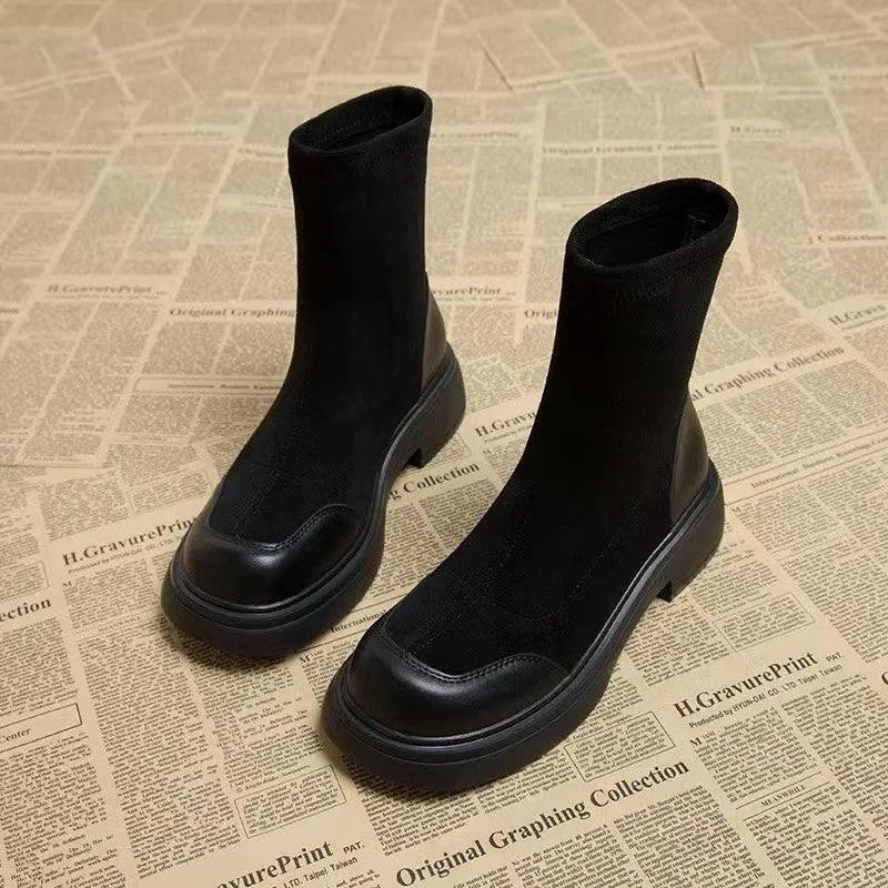Levoire | Bottes en suède courtes pour femmes à bout rond et semelle épaisse Noir