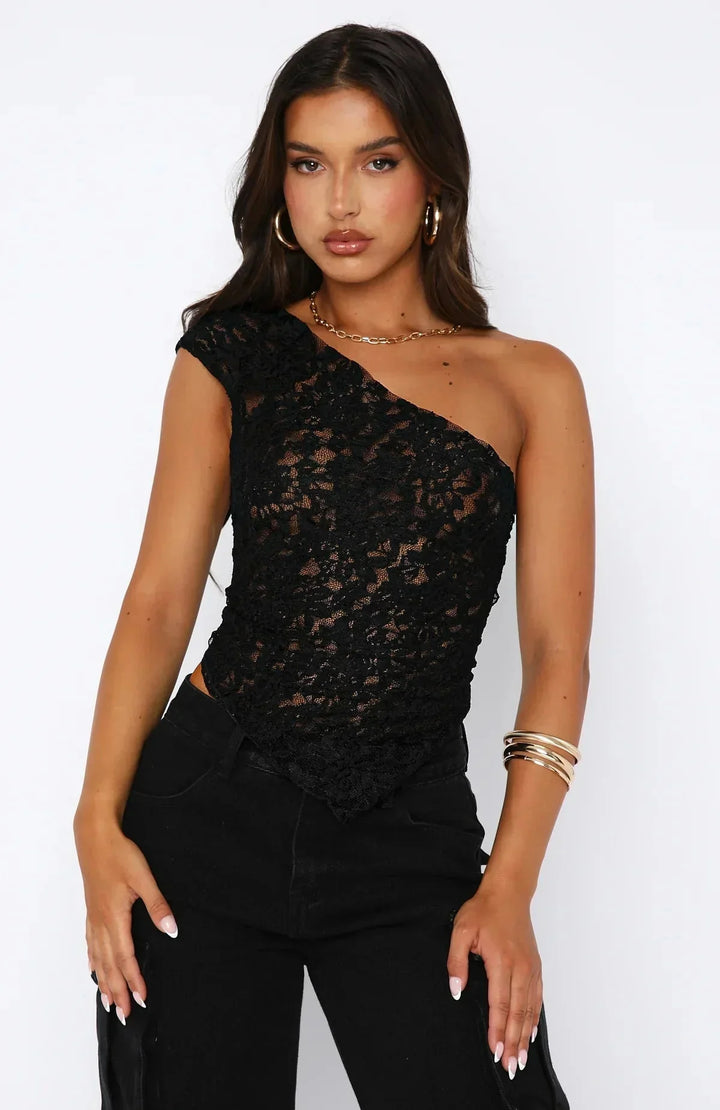 Levoire | Chemise En Dentelle Élégante À Une Épaule Noir