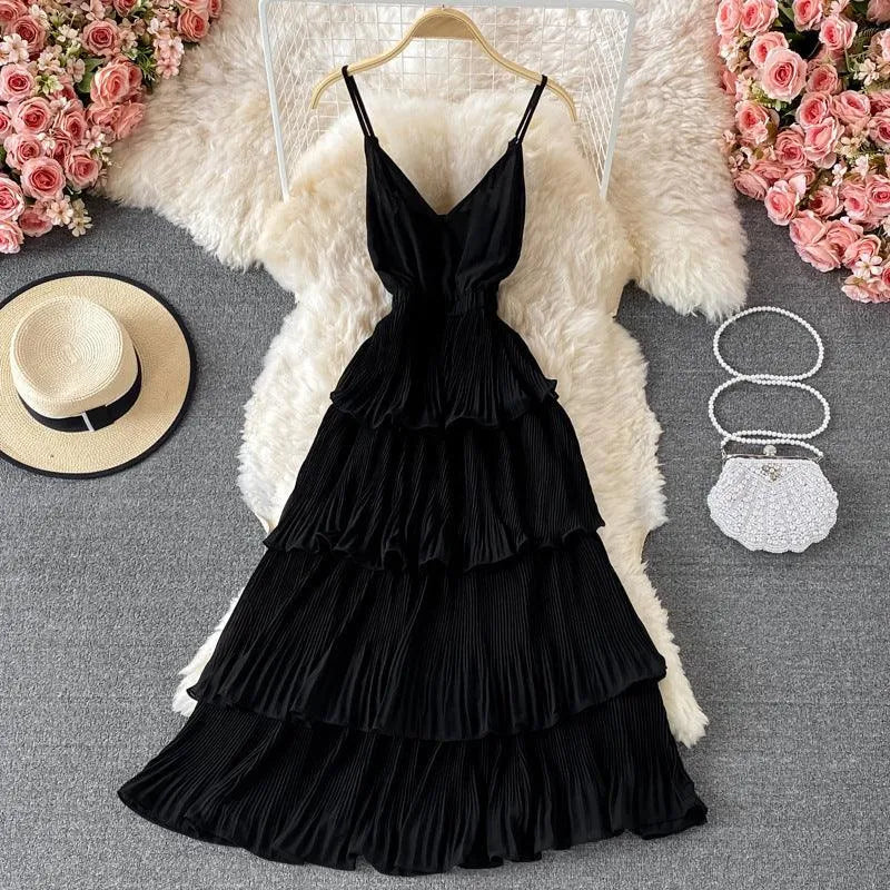 Levoire | Robe longue avec décolleté en V de style français Noir Une taille