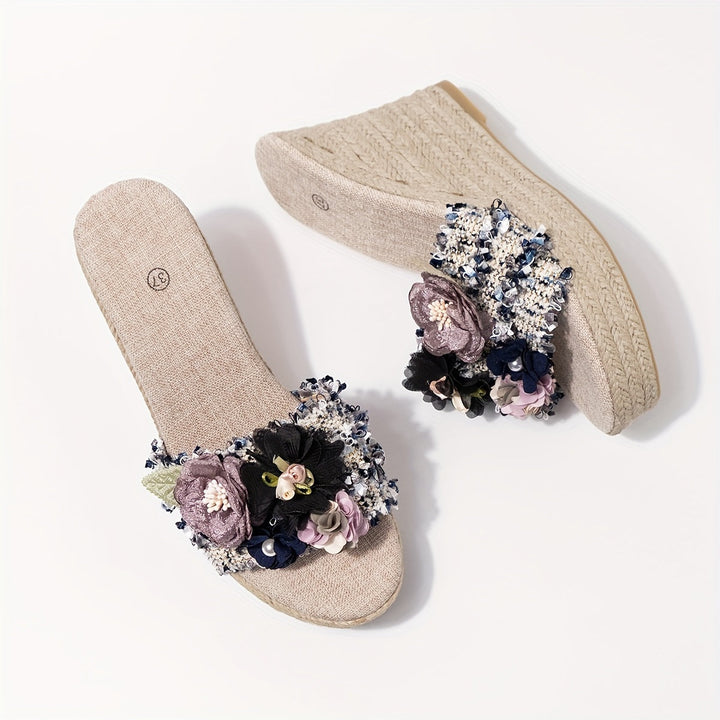 Levoire | Espadrilles Fleuries Pour Femmes Avec Talons Couleur beige