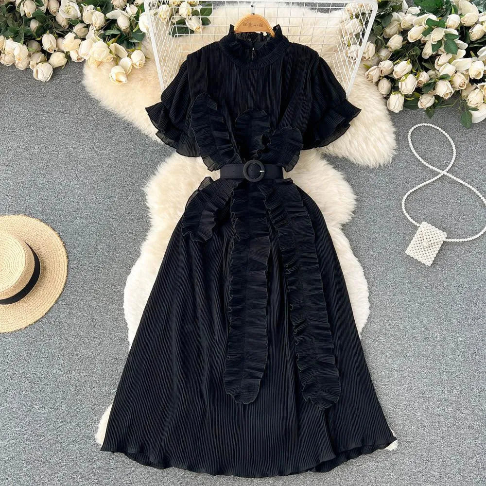 Levoire | Robe maxi à manches longues avec des volants plissés Noir Taille libre