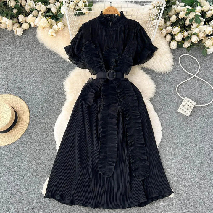 Levoire | Robe maxi à manches longues avec des volants plissés Noir Taille libre