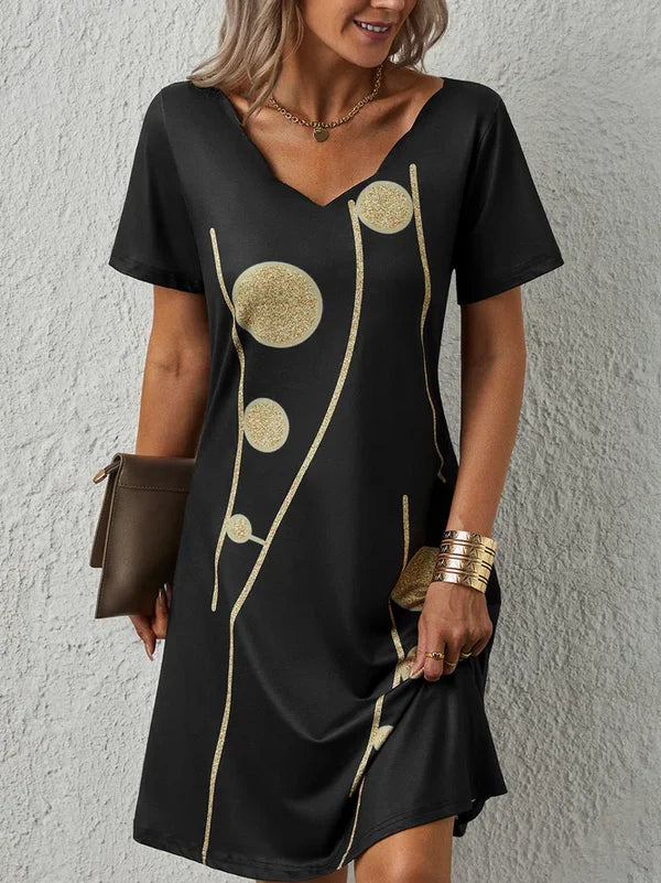 Levoire | Robe décontractée en tricot à col en V et à manches courtes Pointillés