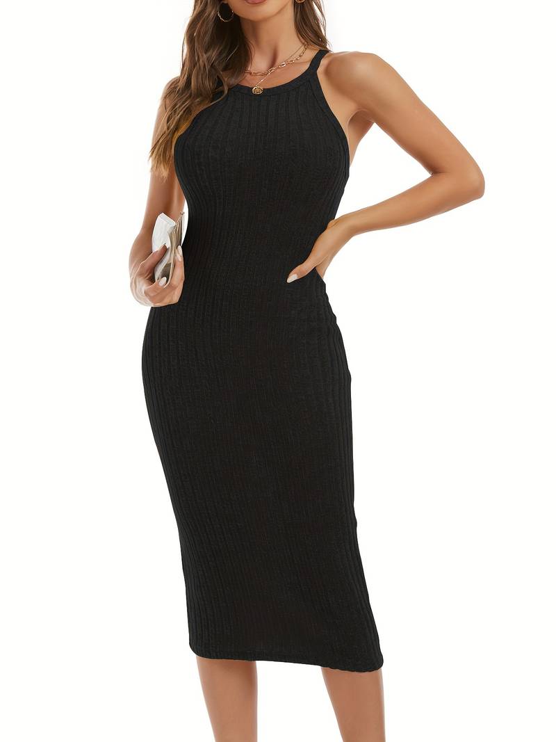 Levoire | Robe Midi Décontractée Avec Col Halter Noir