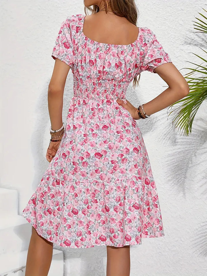 Levoire | Robe De Vacances Avec Imprimé Floral, Détail De Nœud À L'Avant Et Décolleté Carré