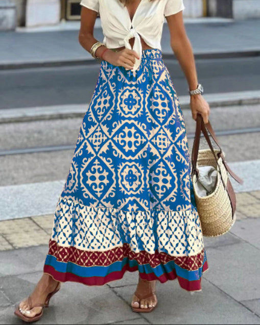 Levoire | Jupe Longue Boho Imprimée Bleu