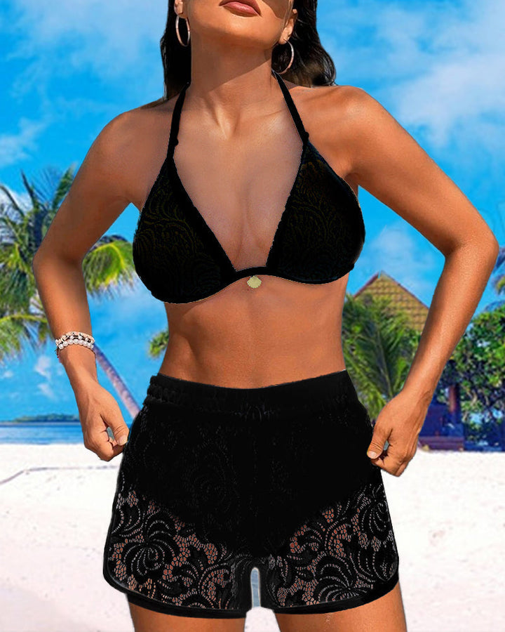 Levoire | Bikini Avec Design Uni Et Haut À Bretelles En Dentelle