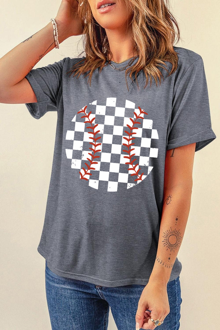 Levoire | Carreaux Graphiques Col Rond T-shirt à Manches Courtes Gris foncé