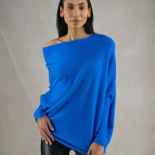Levoire | Manches Longues Col Rond Surdimensionné Pull En Relief Tricoté Bleu Une taille Poitrine tous