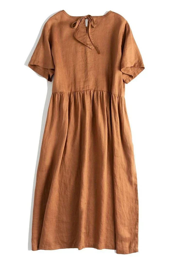 Levoire | Robes longues et amples pour femmes en lin de couleur pure costumes d'été décontractés