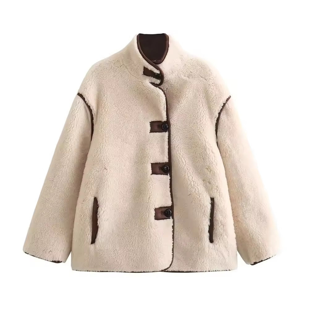 Levoire | Veste Teddy Élégante Avec Détails Contrastés Beige/Marron