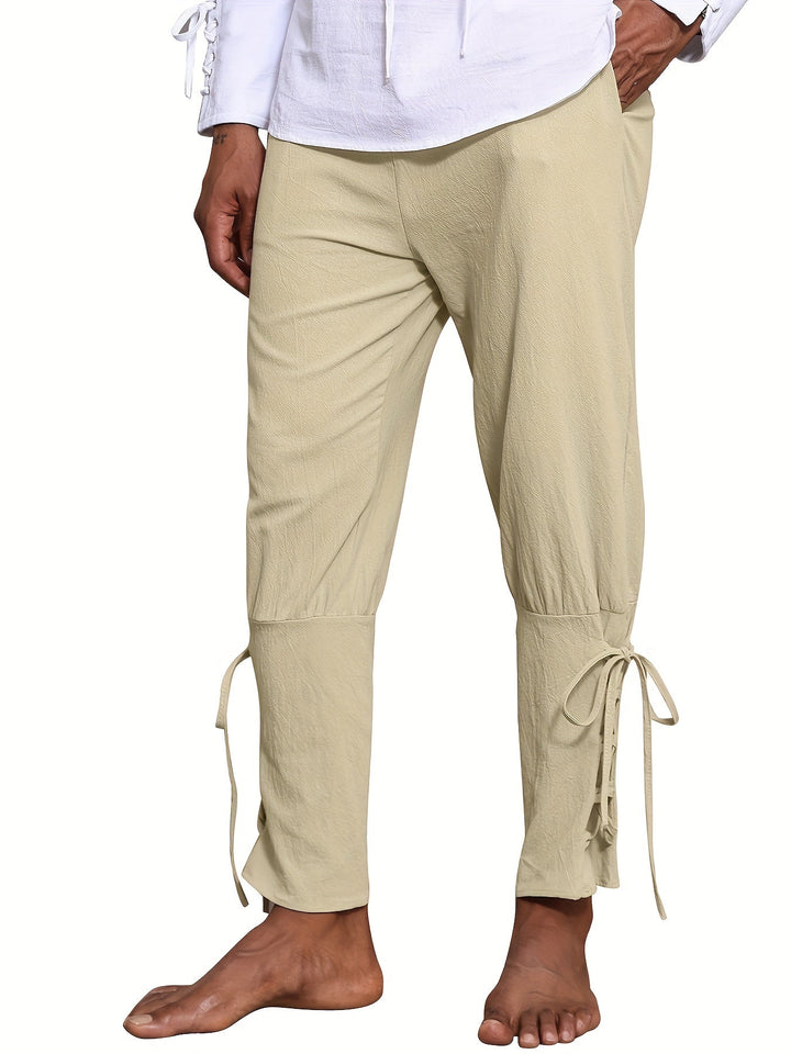 Levoire | Homme Coton Lin Mélange Bande De Publication Et Pantalon Harem