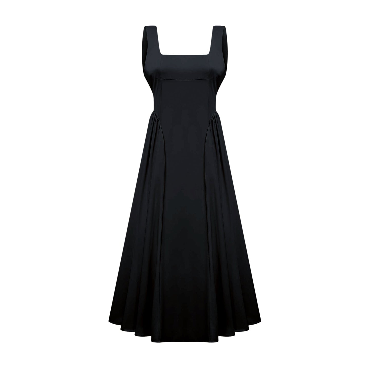 Levoire | Robe Midi Plissée À Col Rectangulaire Noir