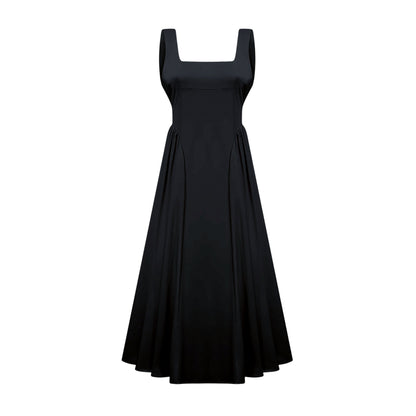 Levoire | Robe Midi Plissée À Col Rectangulaire Noir