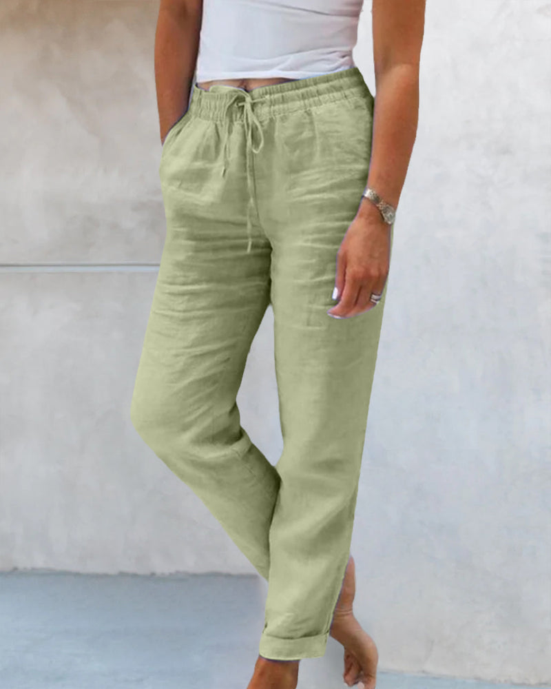 Levoire | Pantalons de couleur mixte à jambe droite Vert