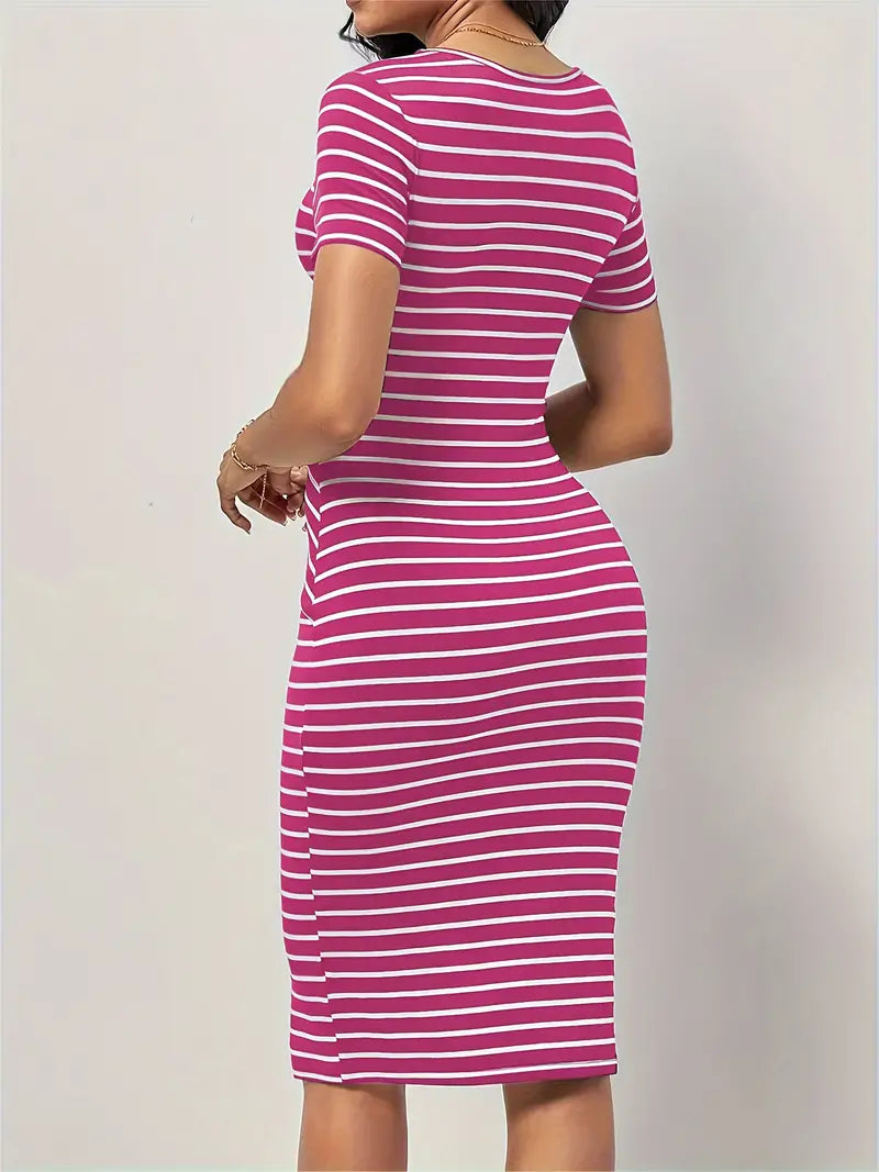 Levoire | Robe À Manches Courtes Avec Imprimé Rayé