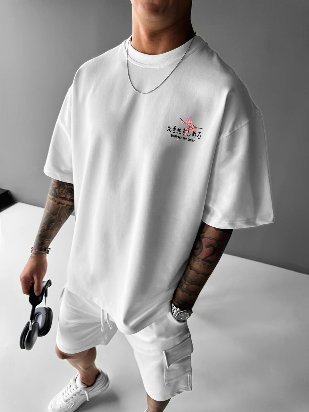 Levoire | Chemise D'Extérieur Pour Hommes Avec Motif De Fleurs De Cerisier Blanc