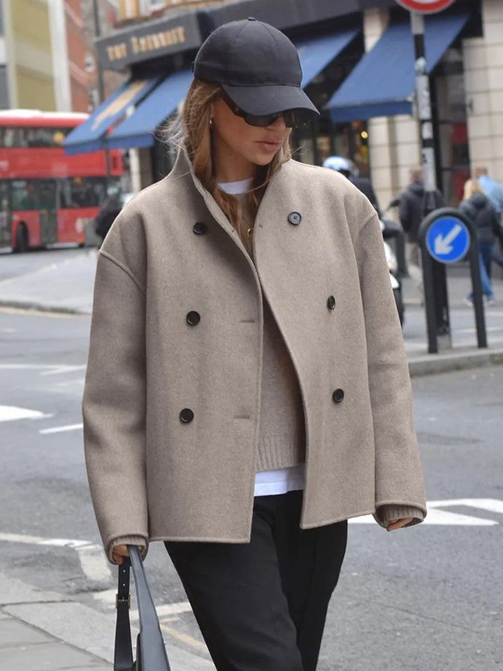 Levoire | Veste Courte À Double Boutonnage, Style Britannique Décontracté Abricot