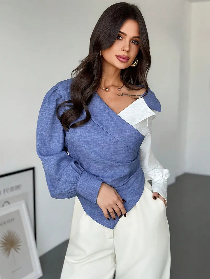 Levoire | Blouse Asymétrique Bicolore Avec Manches Atraillantes Pour Femmes