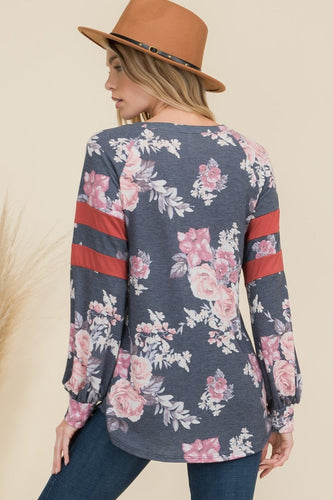 Levoire | Celeste Taille Plus T-shirt à motif floral avec détails rayés
