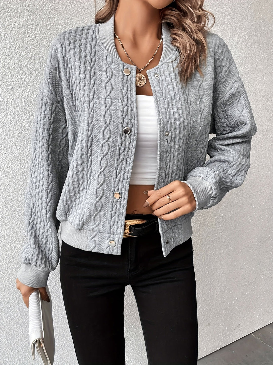 Levoire | Solidot Bomber Jacket Avec Texture De Bouton Gris clair