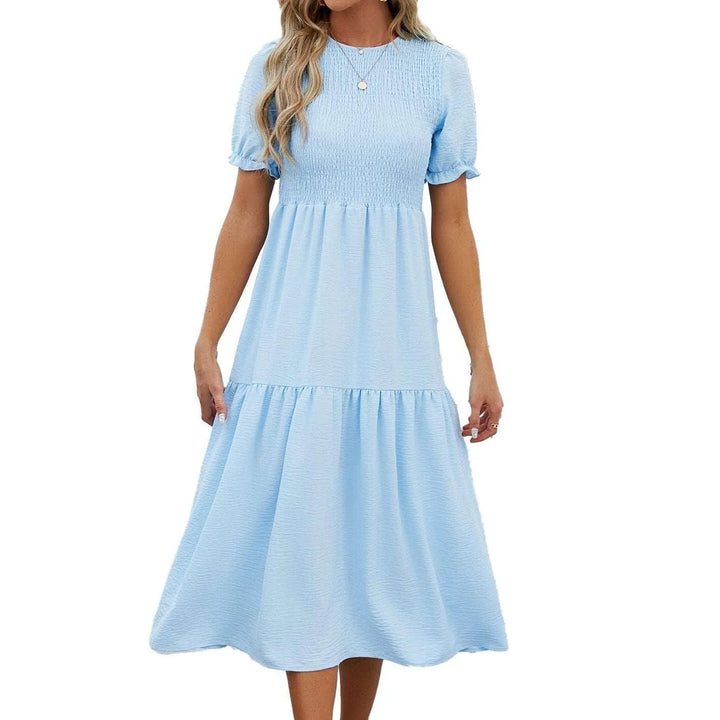 Levoire | Robe décontractée à manches courtes avec manches bouffantes et encolure estivale ronde Bleu ciel