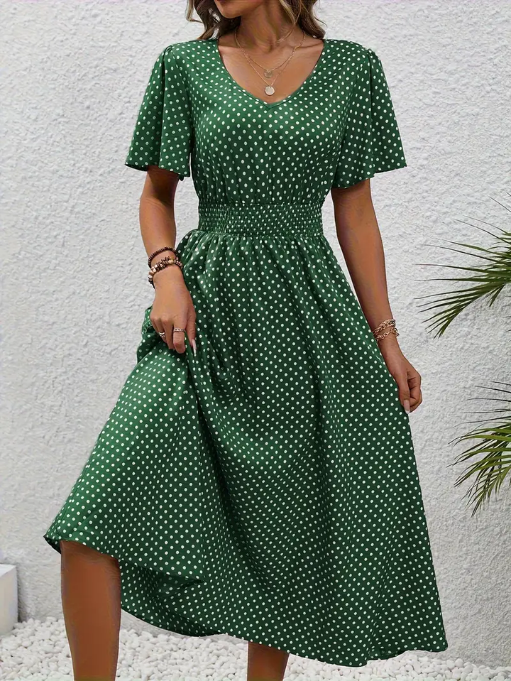 Levoire | Robe Taille Froncée Imprimée sur Toute la Surface, Robe Décontractée à Manches Courtes Vert