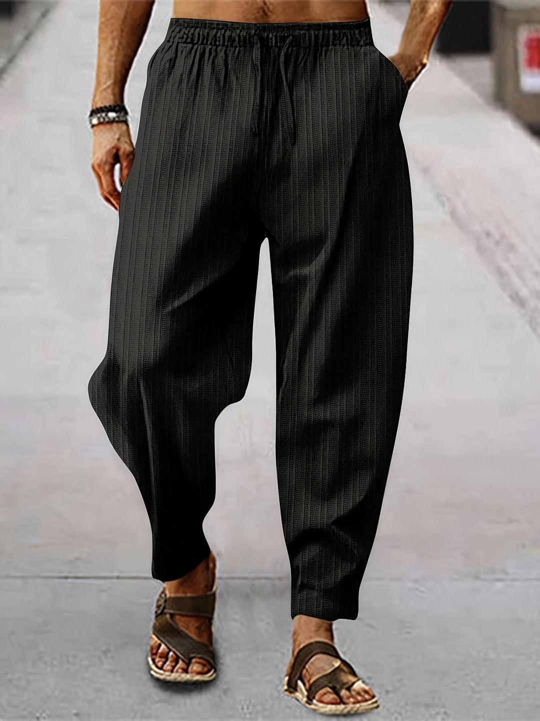 Levoire | Pantalons D'Été Décontractés Rayés Pour Hommes Noir