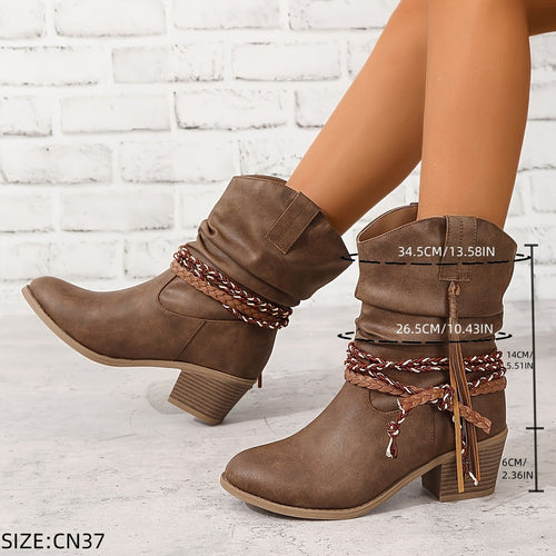 Levoire | Bottes Cowboy Pour Femmes Avec Pompon Et Sangle Tressée