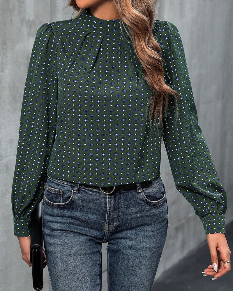 Levoire | Blouse Style Vintage Avec Imprimés Vert foncé