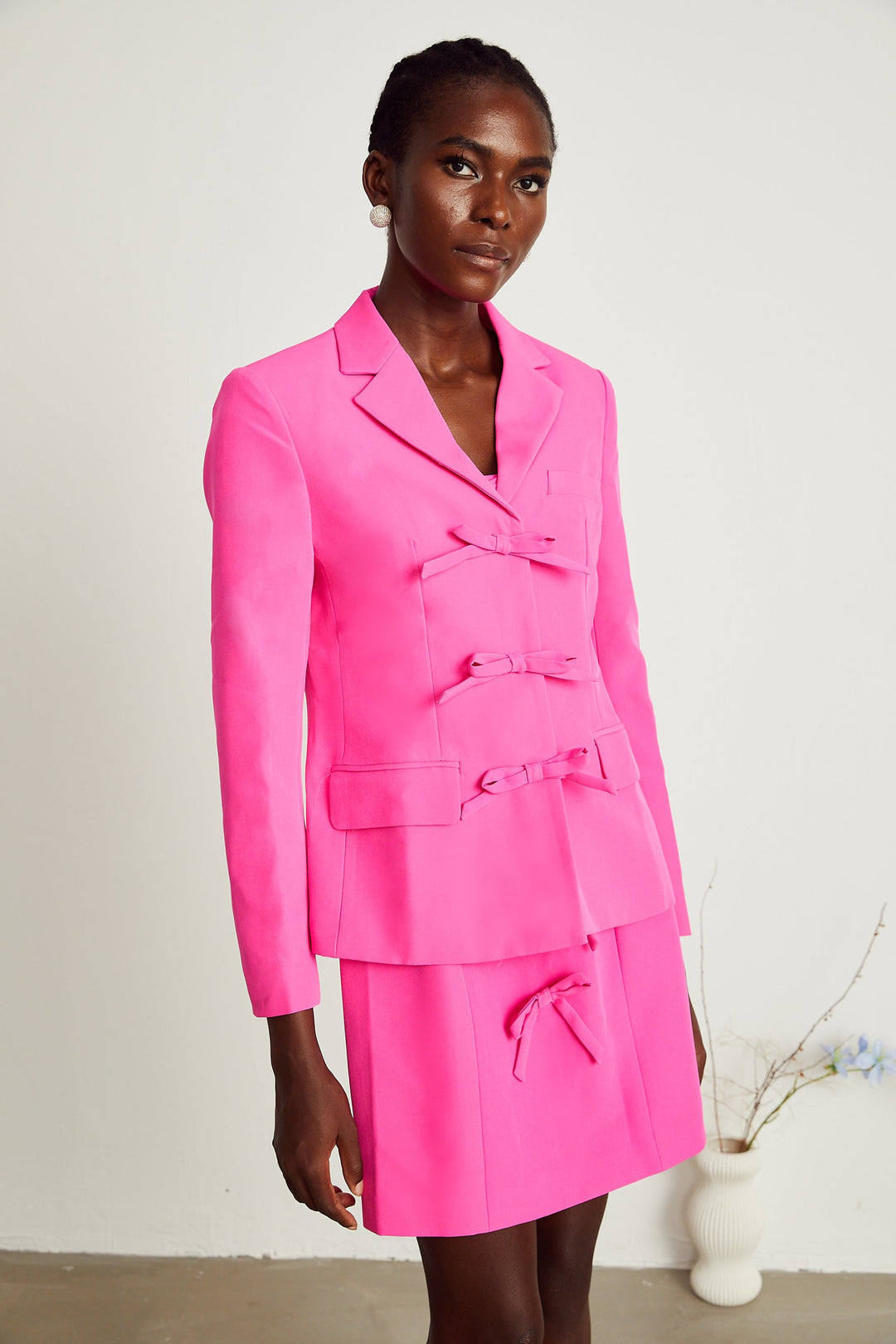 Levoire | Ensemble Coordonné Veste Avec Détail Nœud Rose & Robe