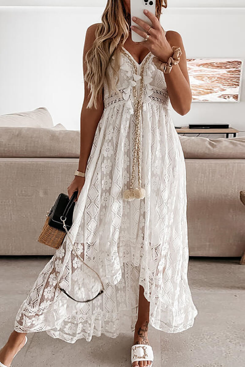 Levoire | Robe Midi Avec Détail De Volants Brodés Blanc