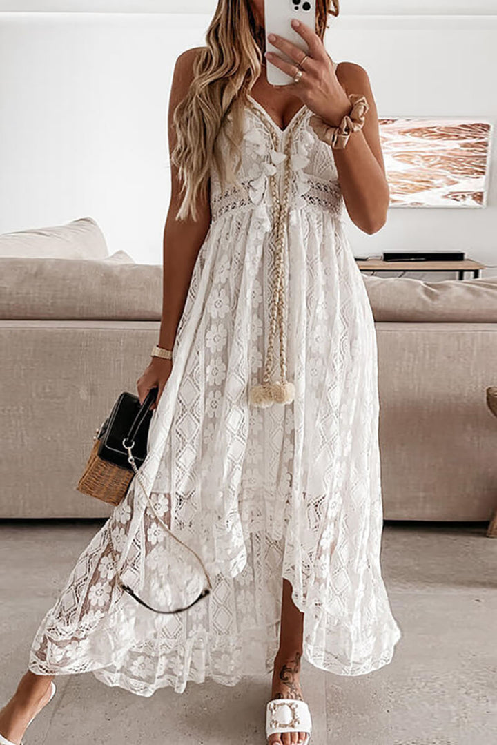 Levoire | Robe Midi Avec Détail De Volants Brodés Blanc