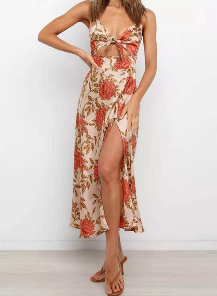 Levoire | Robe Midi Avec Décolleté Noué Orange