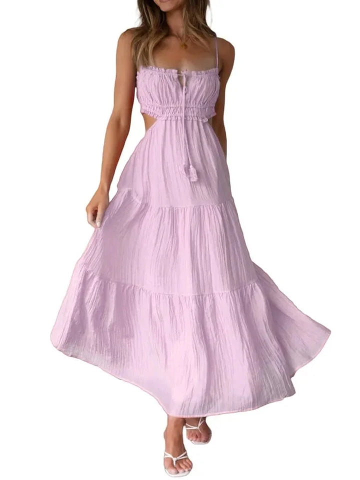 Levoire | Robe longue sans manches pour femme avec coutures et volants Violet clair