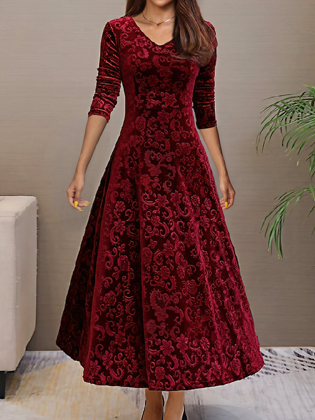 Levoire | Robe Simple Avec Manches Longues Et Couvre-Ventre Rouge foncé