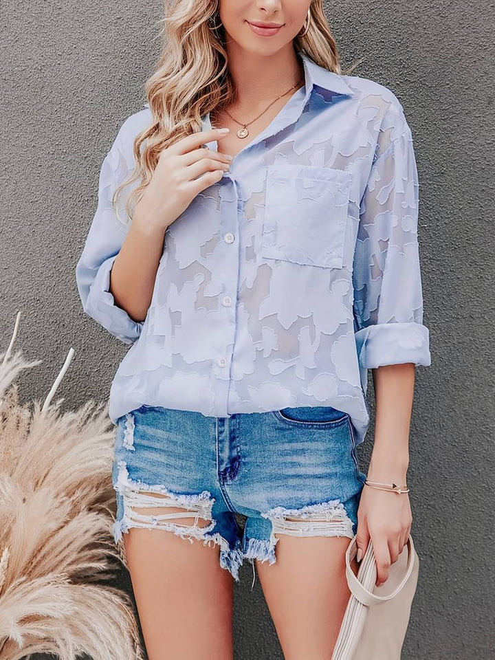 Levoire | Chemise Élégante Avec Boutons En Jacquard Bleu ciel