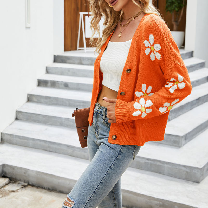 Levoire | Décontracté Gazeux Floral Tricoté Femme Gilet Avec Boutons