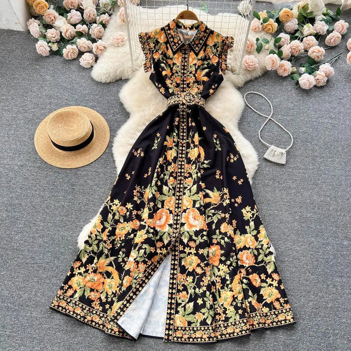 Levoire | Robe femme en ch chiffon imprimé à manches courtes Noir