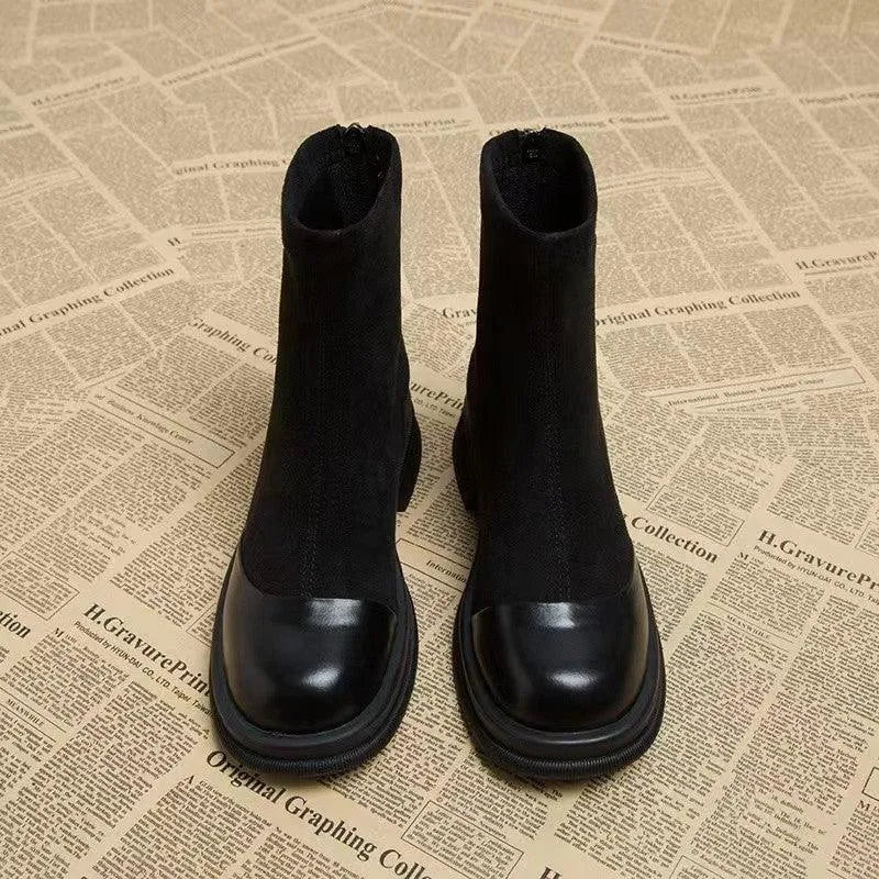 Levoire | Bottes en suède courtes pour femmes à bout rond et semelle épaisse