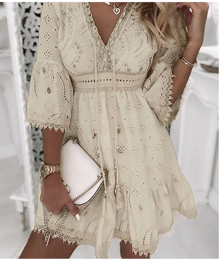 Levoire | Robe Courte En Dentelle Boho Beige clair