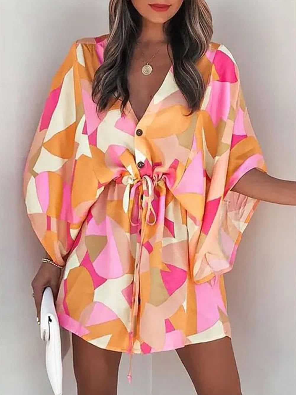 Levoire | Imprimé Tropical Robe À Décolleté En V À Manches Chauve-Souris Pour Femmes