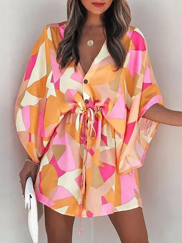 Levoire | Imprimé Tropical Robe À Décolleté En V À Manches Chauve-Souris Pour Femmes