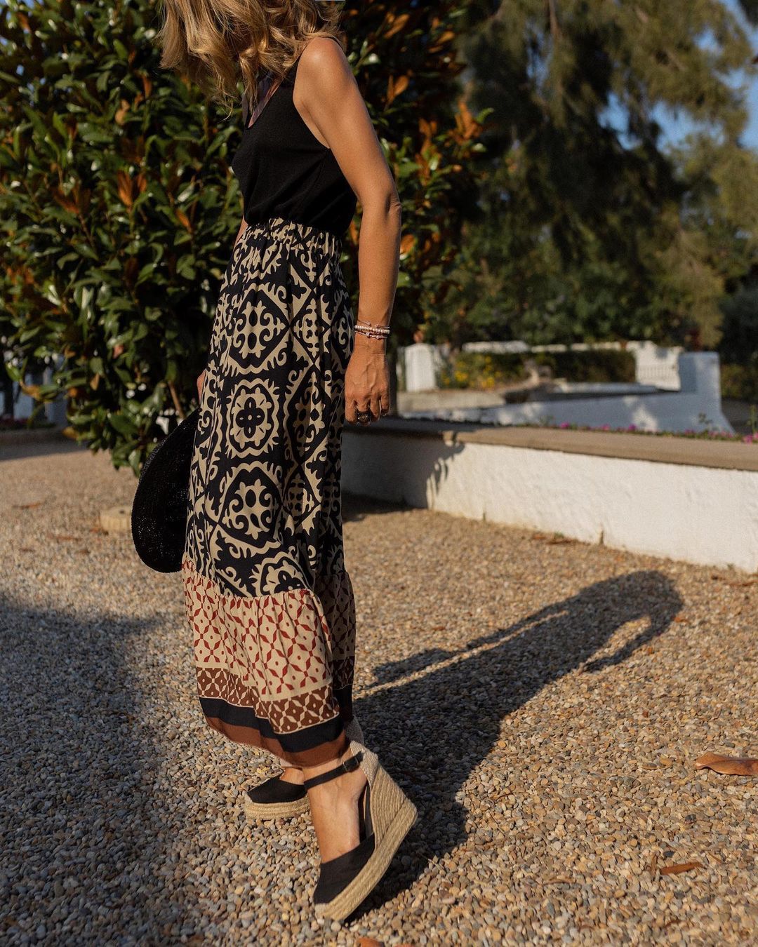 Levoire | Jupe Longue Boho Imprimée Noir
