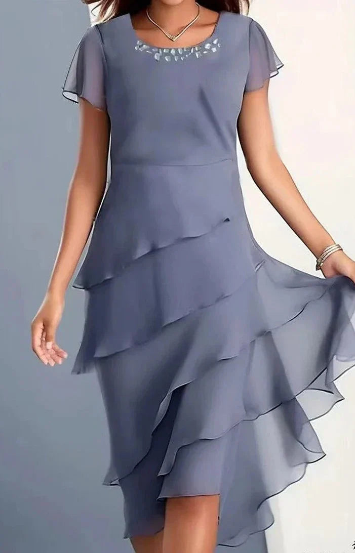 Levoire | Robe De Soirée Unie Pour Femme - Midi Bleu Tibétain