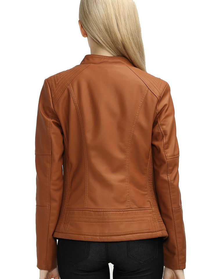 Levoire | Veste En Simili Cuir Décontractée Plus Size Pour Femmes Avec Fermeture Éclair Et Revers
