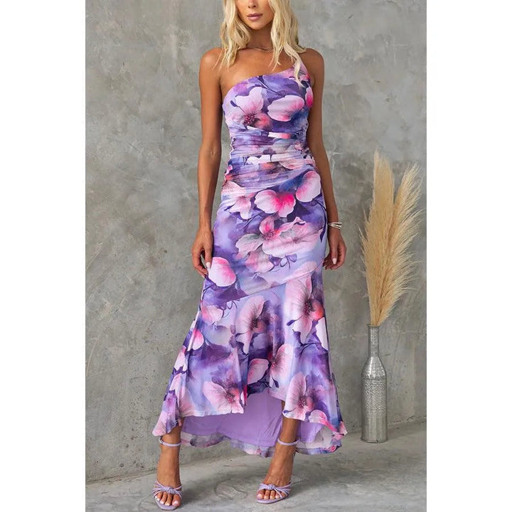 Levoire | Robe à motif floral à une épaule Lila